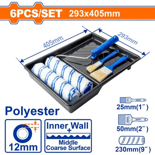 Kit para pintar de Rodillos, Brochas Y Bandeja, 6 piezas.